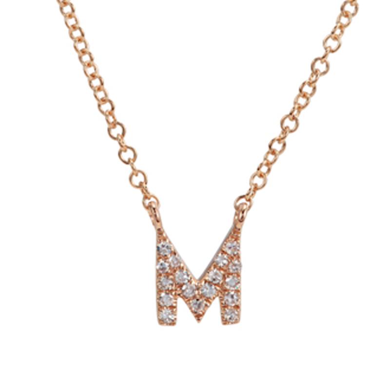 14K Gold Pave Diamond Initial Necklace M / Rose Gold Izakov Diamonds + Fine Jewelry