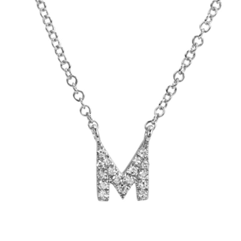14K Gold Pave Diamond Initial Necklace M / White Gold Izakov Diamonds + Fine Jewelry