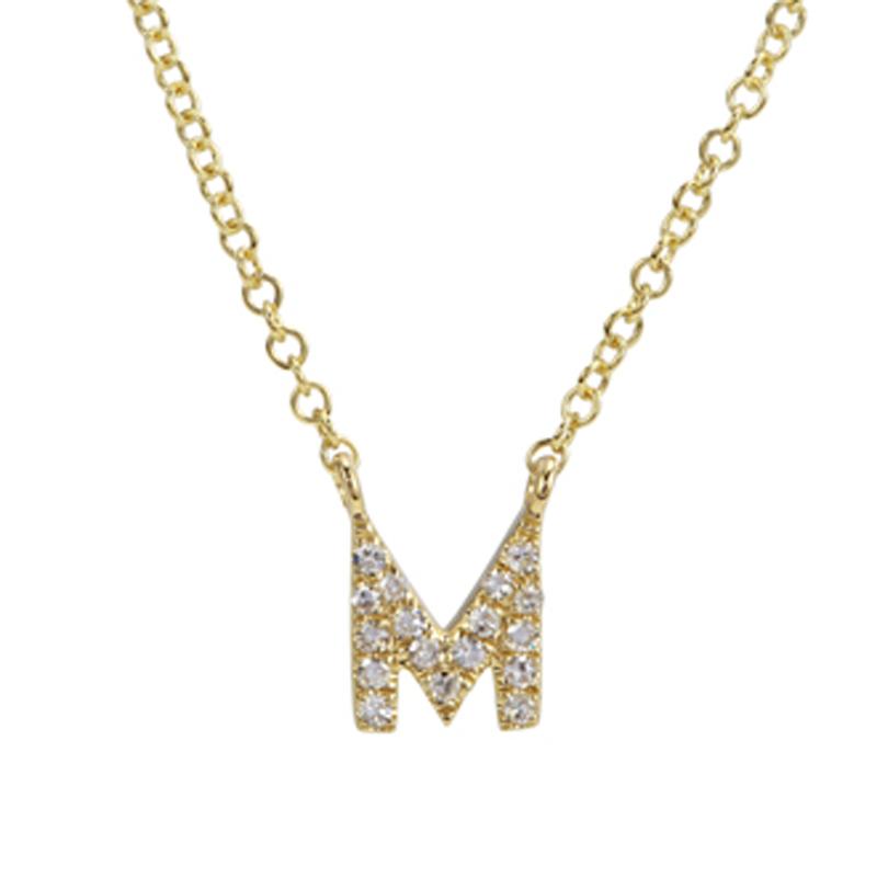 14K Gold Pave Diamond Initial Necklace M / Yellow Gold Izakov Diamonds + Fine Jewelry