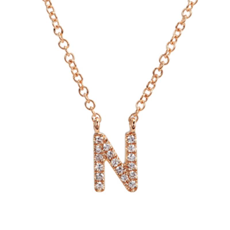 14K Gold Pave Diamond Initial Necklace N / Rose Gold Izakov Diamonds + Fine Jewelry