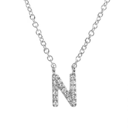 14K Gold Pave Diamond Initial Necklace N / White Gold Izakov Diamonds + Fine Jewelry