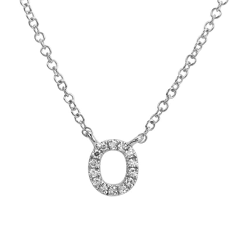 14K Gold Pave Diamond Initial Necklace O / White Gold Izakov Diamonds + Fine Jewelry