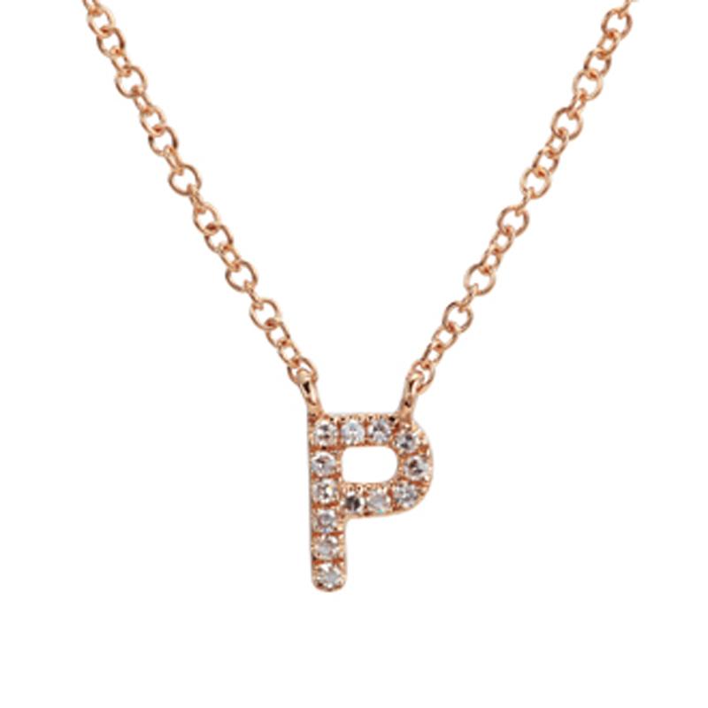 14K Gold Pave Diamond Initial Necklace P / Rose Gold Izakov Diamonds + Fine Jewelry