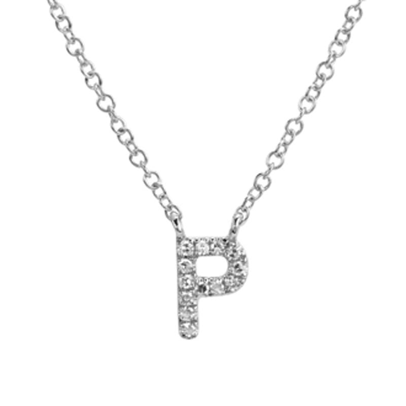 14K Gold Pave Diamond Initial Necklace P / White Gold Izakov Diamonds + Fine Jewelry