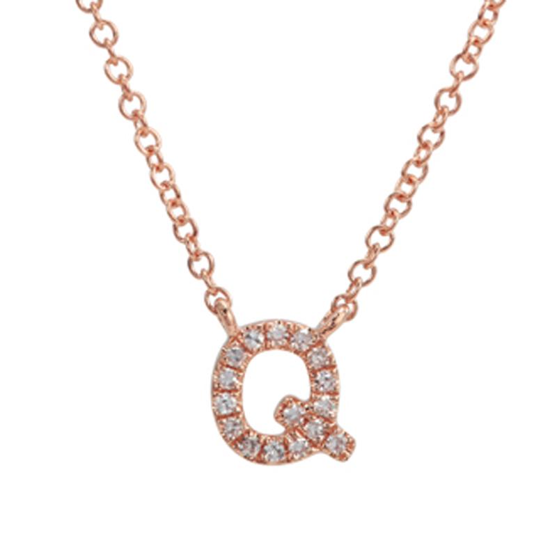14K Gold Pave Diamond Initial Necklace Q / Rose Gold Izakov Diamonds + Fine Jewelry