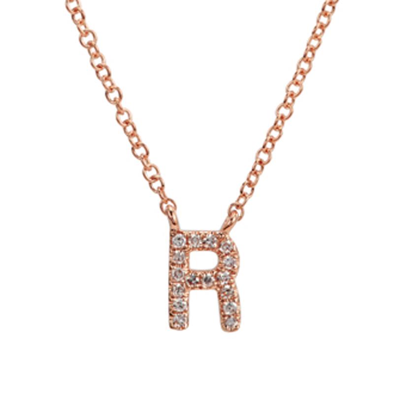 14K Gold Pave Diamond Initial Necklace R / Rose Gold Izakov Diamonds + Fine Jewelry