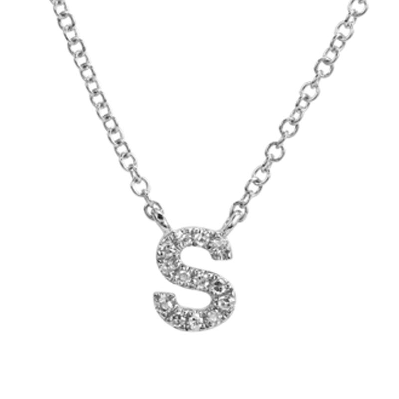 14K Gold Pave Diamond Initial Necklace S / White Gold Izakov Diamonds + Fine Jewelry