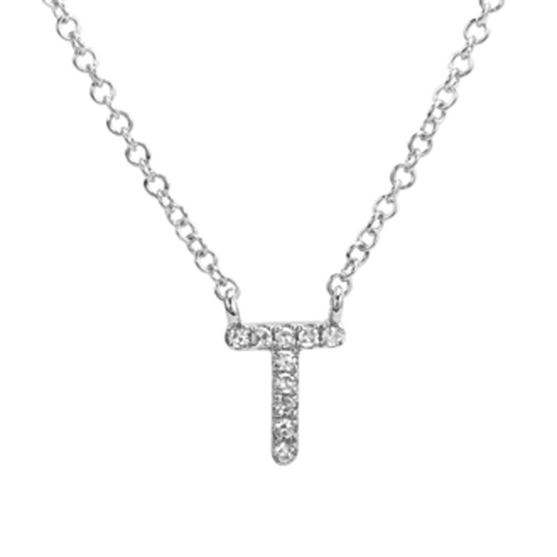 14K Gold Pave Diamond Initial Necklace T / White Gold Izakov Diamonds + Fine Jewelry