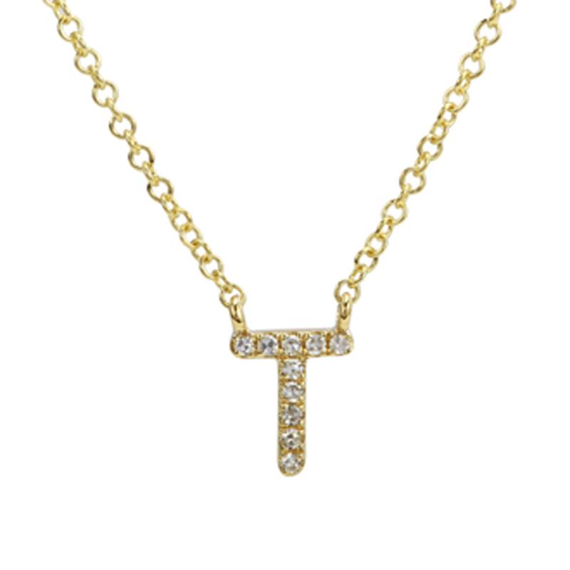 14K Gold Pave Diamond Initial Necklace T / Yellow Gold Izakov Diamonds + Fine Jewelry