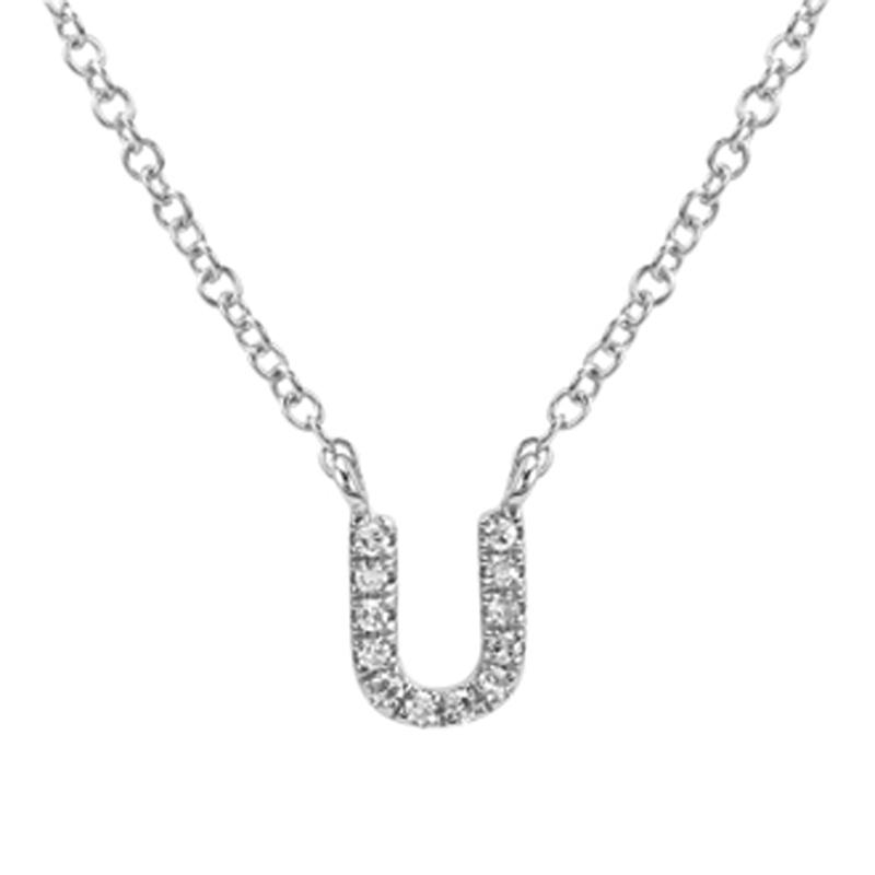 14K Gold Pave Diamond Initial Necklace U / White Gold Izakov Diamonds + Fine Jewelry