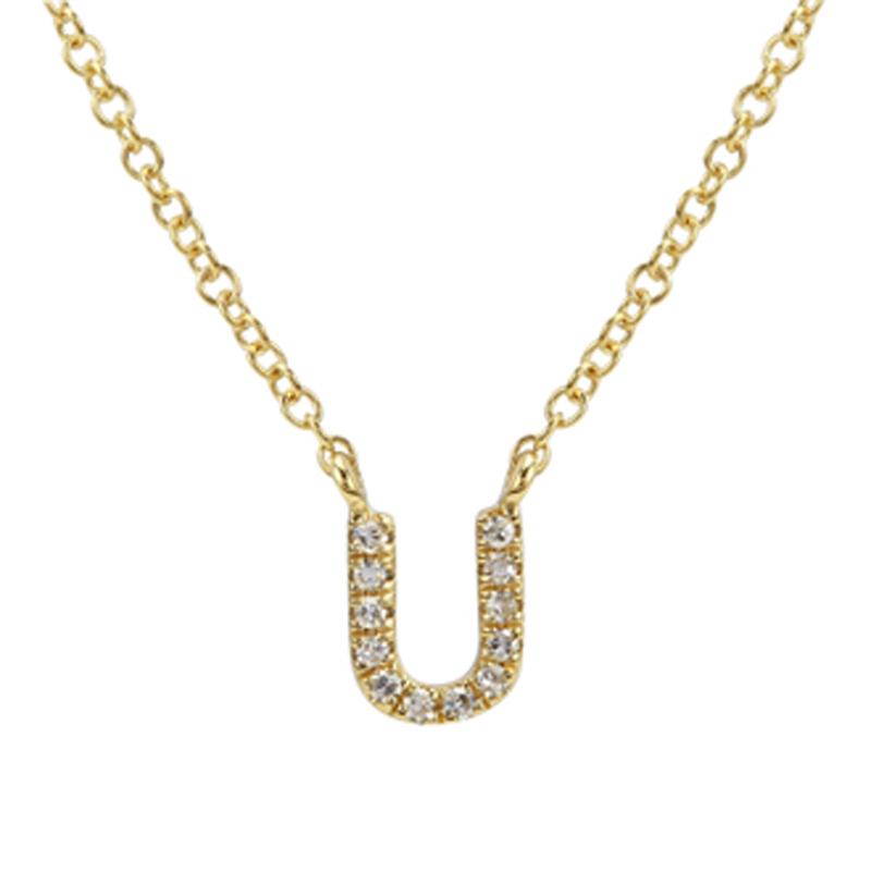 14K Gold Pave Diamond Initial Necklace U / Yellow Gold Izakov Diamonds + Fine Jewelry