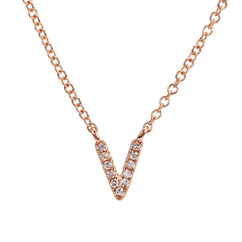 14K Gold Pave Diamond Initial Necklace V / Rose Gold Izakov Diamonds + Fine Jewelry