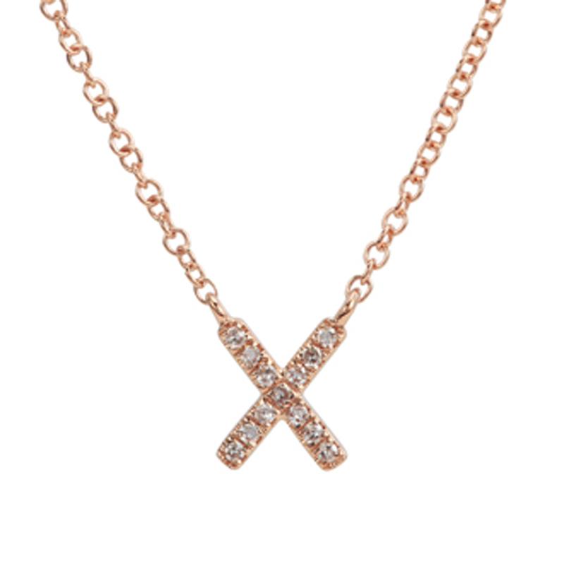 14K Gold Pave Diamond Initial Necklace X / Rose Gold Izakov Diamonds + Fine Jewelry