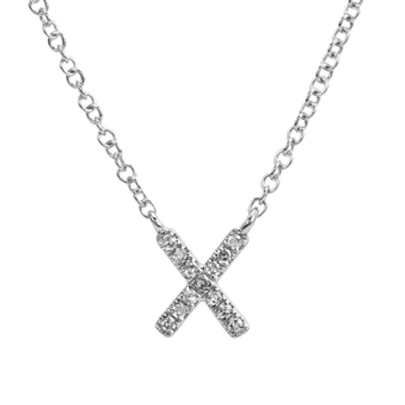 14K Gold Pave Diamond Initial Necklace X / White Gold Izakov Diamonds + Fine Jewelry