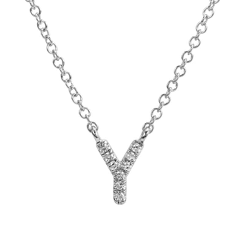 14K Gold Pave Diamond Initial Necklace Y / White Gold Izakov Diamonds + Fine Jewelry