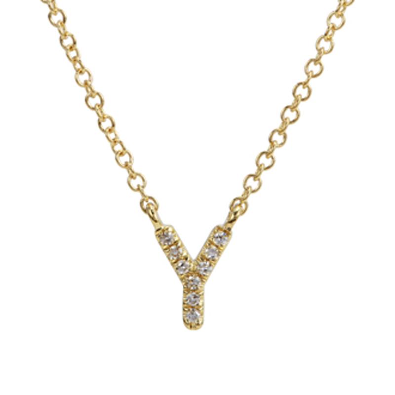 14K Gold Pave Diamond Initial Necklace Y / Yellow Gold Izakov Diamonds + Fine Jewelry