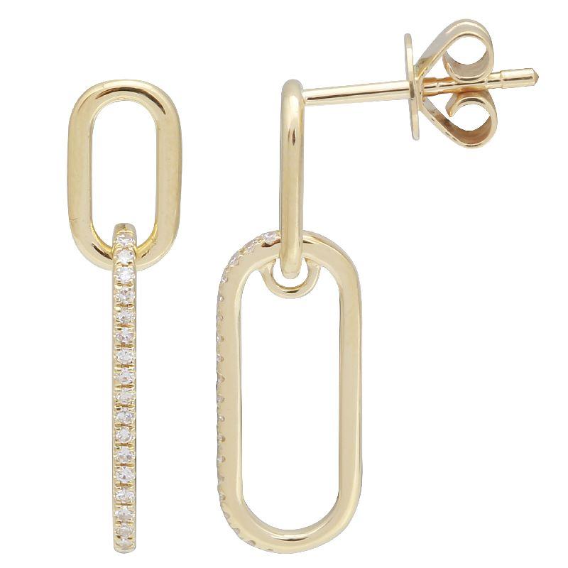 14K Gold Pave Diamond Paper Clip Link Earrings Yellow Gold Izakov Diamonds + Fine Jewelry