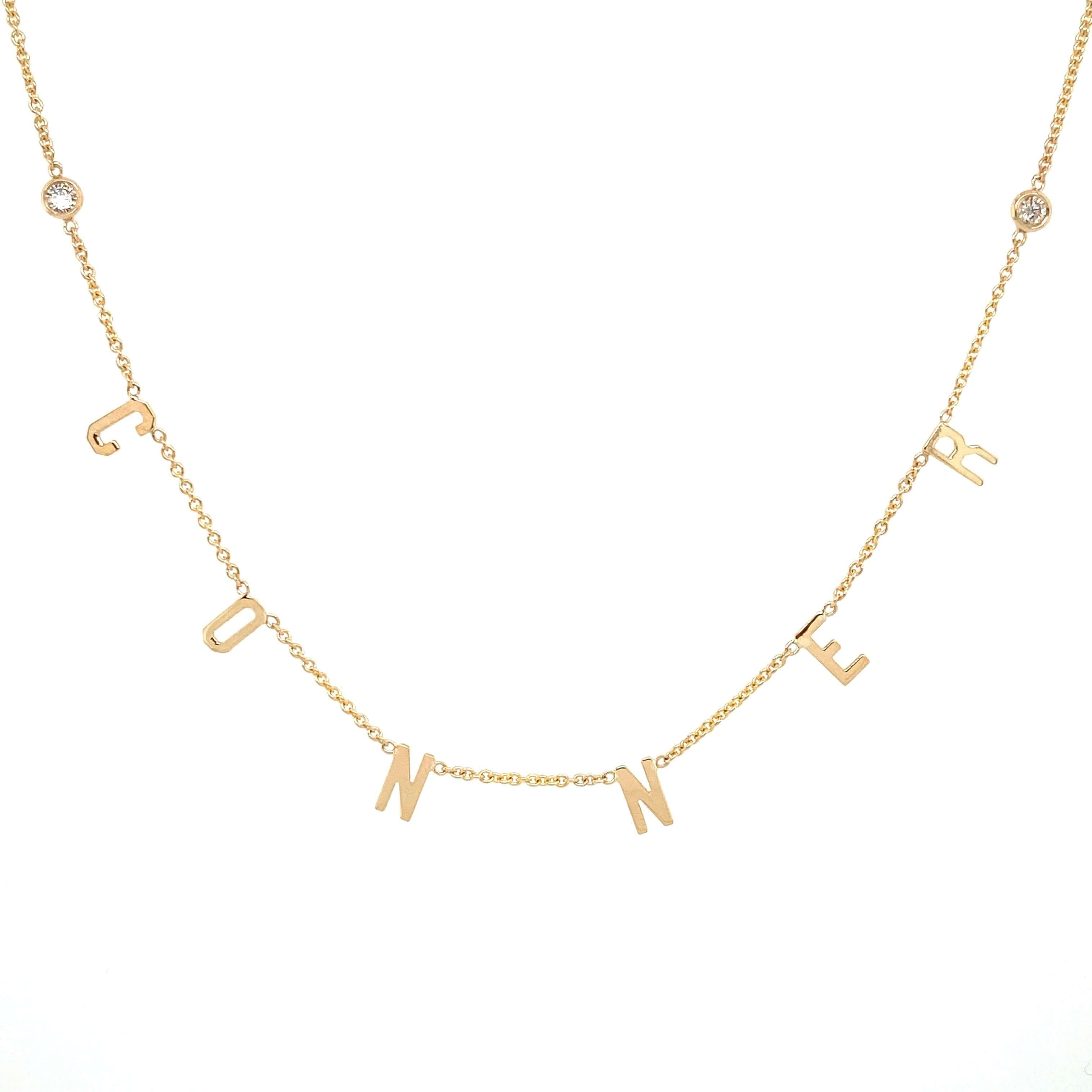 14K Gold Personalized Block Station Name Diamond Bezels Necklace - Necklaces - Izakov Diamonds + Fine Jewelry