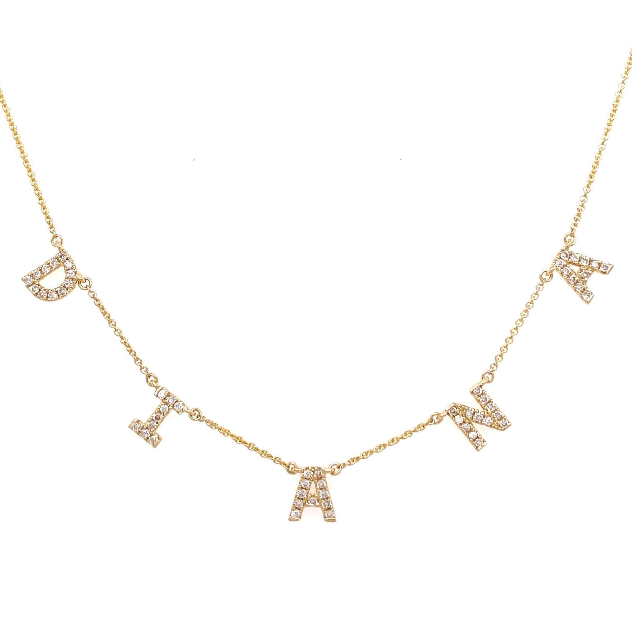 14K Gold Personalized Diamond Block Name Necklace 5 Letters / Yellow Gold Izakov Diamonds + Fine Jewelry