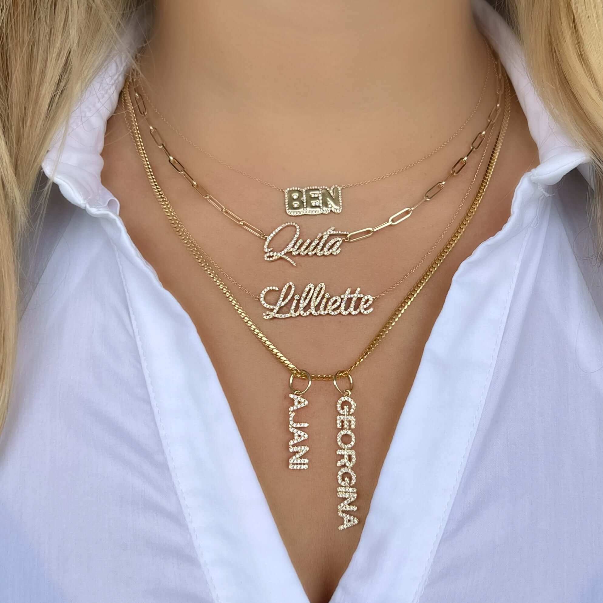 14K Gold Personalized Diamond Cloud Nameplate Necklace