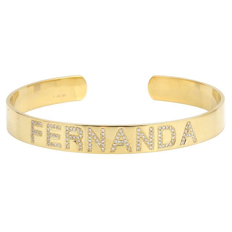 14K Gold Personalized Name Diamond Cuff Bracelet 1 / Yellow Gold Izakov Diamonds + Fine Jewelry