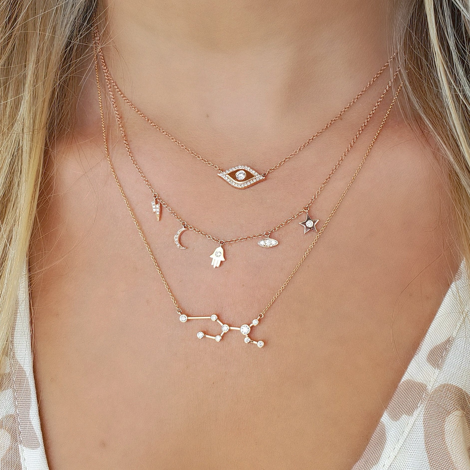 14K Gold Petite Charms Diamond Necklace - Necklaces - Izakov Diamonds + Fine Jewelry