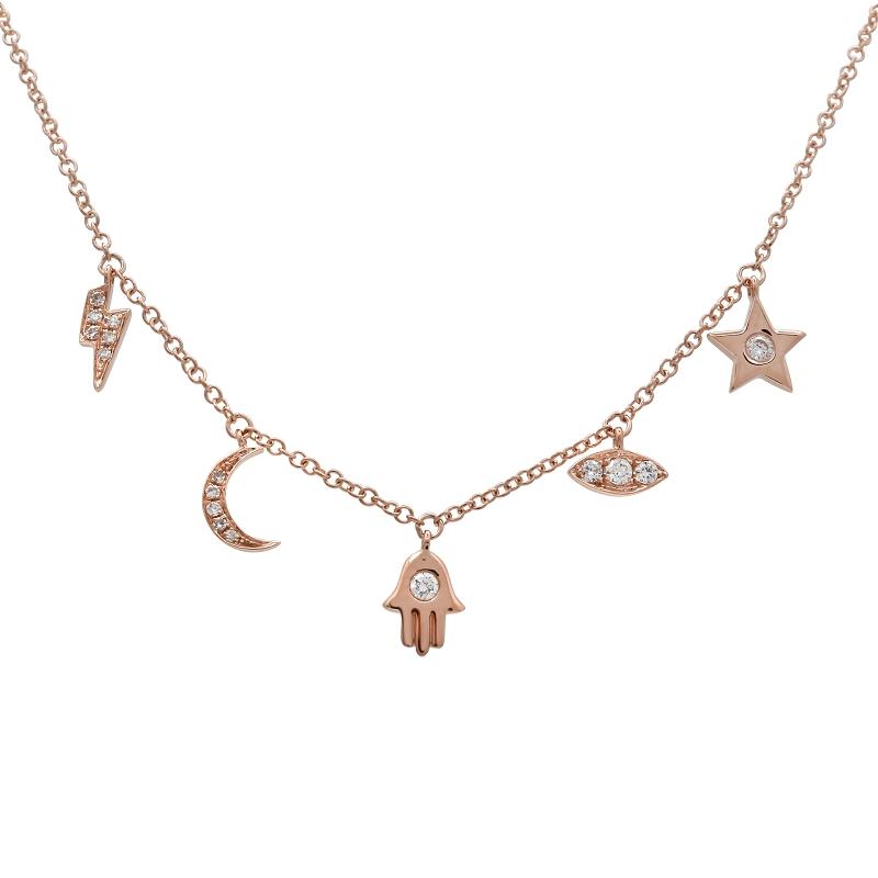 14K Gold Petite Charms Diamond Necklace Rose Gold Izakov Diamonds + Fine Jewelry