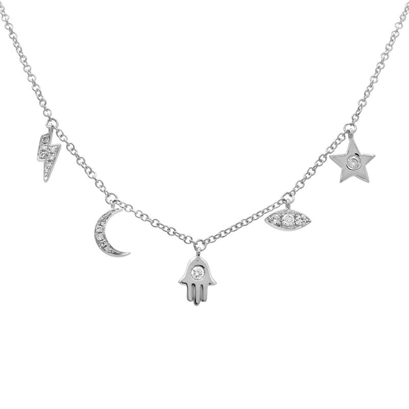 14K Gold Petite Charms Diamond Necklace White Gold Izakov Diamonds + Fine Jewelry