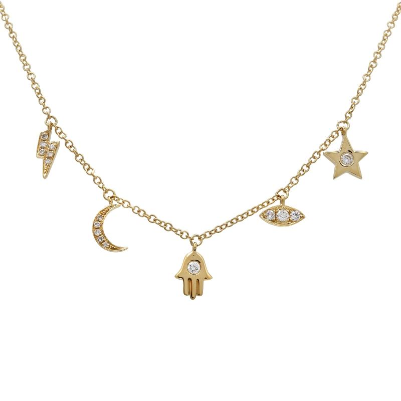 14K Gold Petite Charms Diamond Necklace Yellow Gold Izakov Diamonds + Fine Jewelry