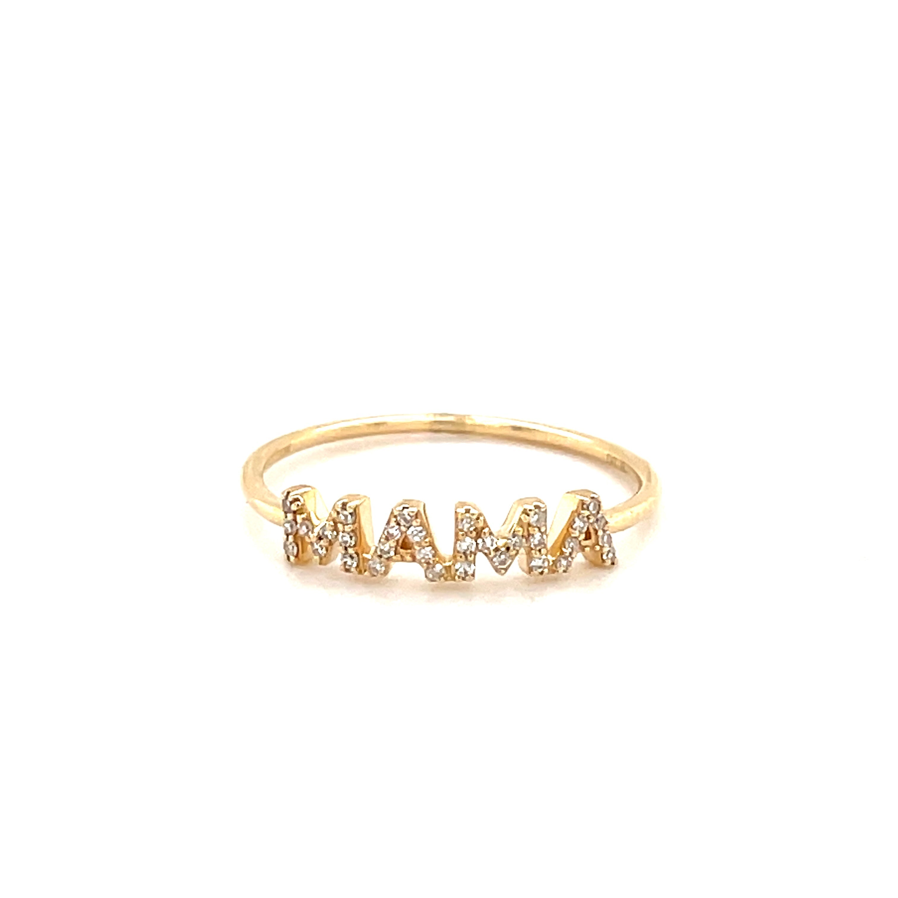 14K Gold Petite Diamond Mama Ring Yellow Gold Izakov Diamonds + Fine Jewelry