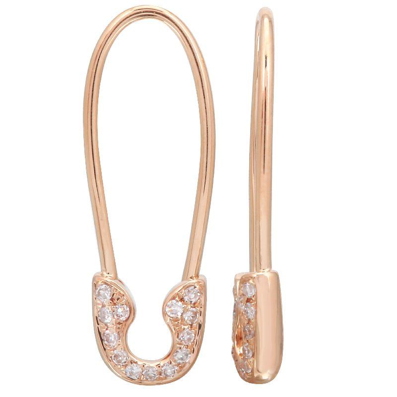14K Gold Petite Diamond Safety Pin Earrings Pair / Rose Gold Izakov Diamonds + Fine Jewelry