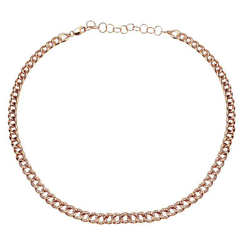 14K Gold Petite Micro Pave Cuban Link Diamond Choker Necklace Rose Gold Izakov Diamonds + Fine Jewelry