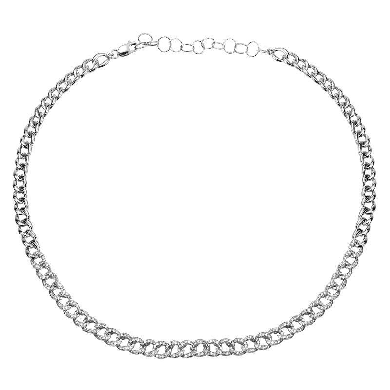 14K Gold Petite Micro Pave Cuban Link Diamond Choker Necklace White Gold Izakov Diamonds + Fine Jewelry