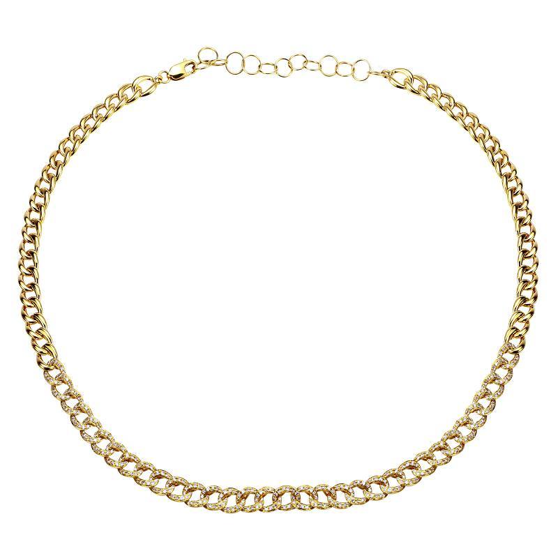 14K Gold Petite Micro Pave Cuban Link Diamond Choker Necklace Yellow Gold Izakov Diamonds + Fine Jewelry