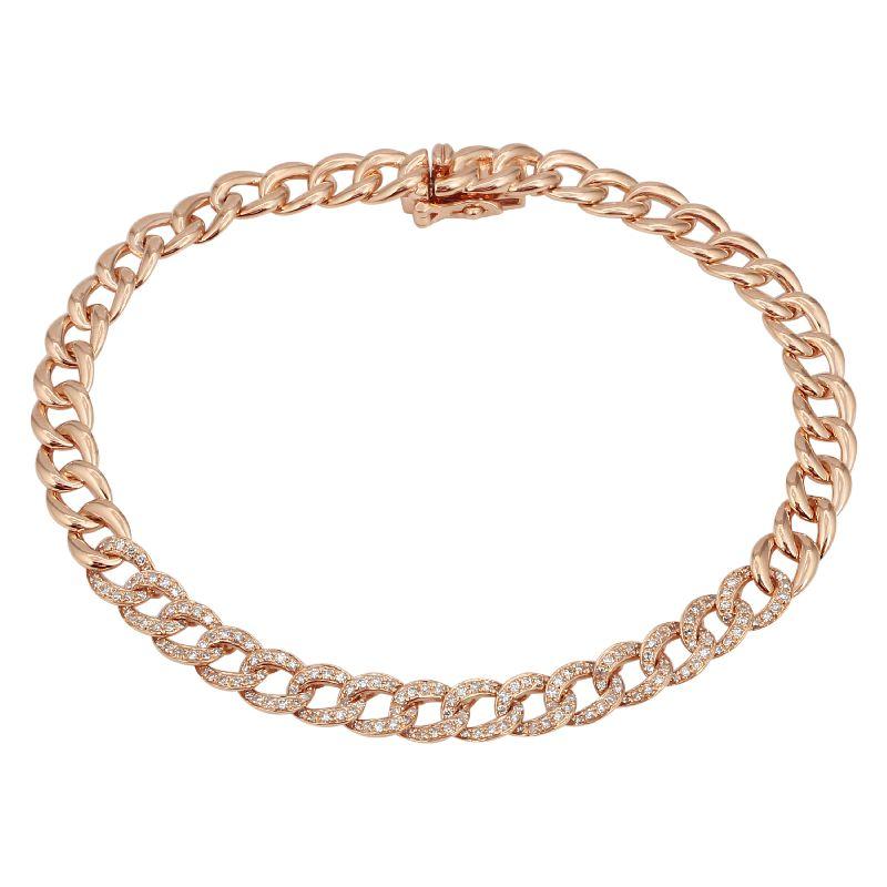 14K Gold Petite Micro Pave Diamond Cuban Link Bracelet Rose Gold Izakov Diamonds + Fine Jewelry