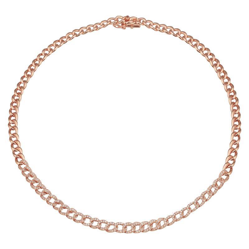 14K Gold Petite Micro Pave Diamond Cuban Link Choker Necklace Rose Gold Izakov Diamonds + Fine Jewelry