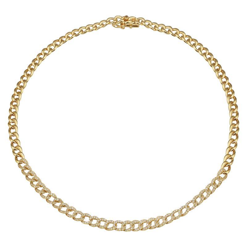 14K Gold Petite Micro Pave Diamond Cuban Link Choker Necklace Yellow Gold Izakov Diamonds + Fine Jewelry