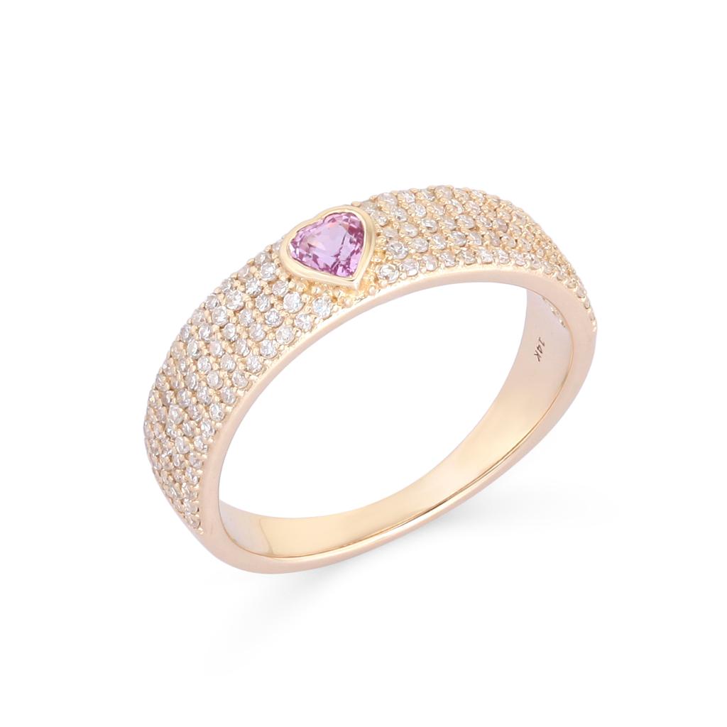 14K Gold Pink Sapphire Heart Micro Pave Diamond Ring - Rings - Izakov Diamonds + Fine Jewelry