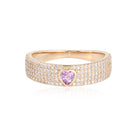14K Gold Pink Sapphire Heart Micro Pave Diamond Ring Yellow Gold Izakov Diamonds + Fine Jewelry