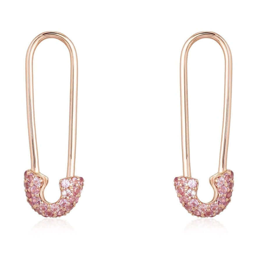 14K Gold Pink Sapphire Small Safety Pin Earrings - Earrings - Izakov Diamonds + Fine Jewelry