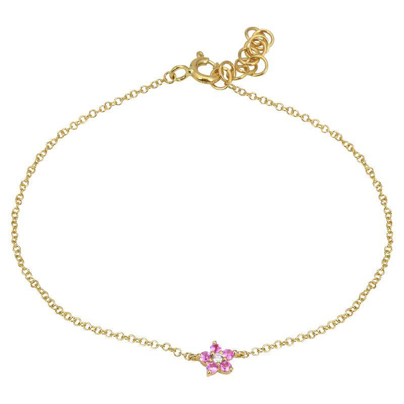 14K Gold Pink Sapphires Flower Diamond Bracelet Yellow Gold Izakov Diamonds + Fine Jewelry