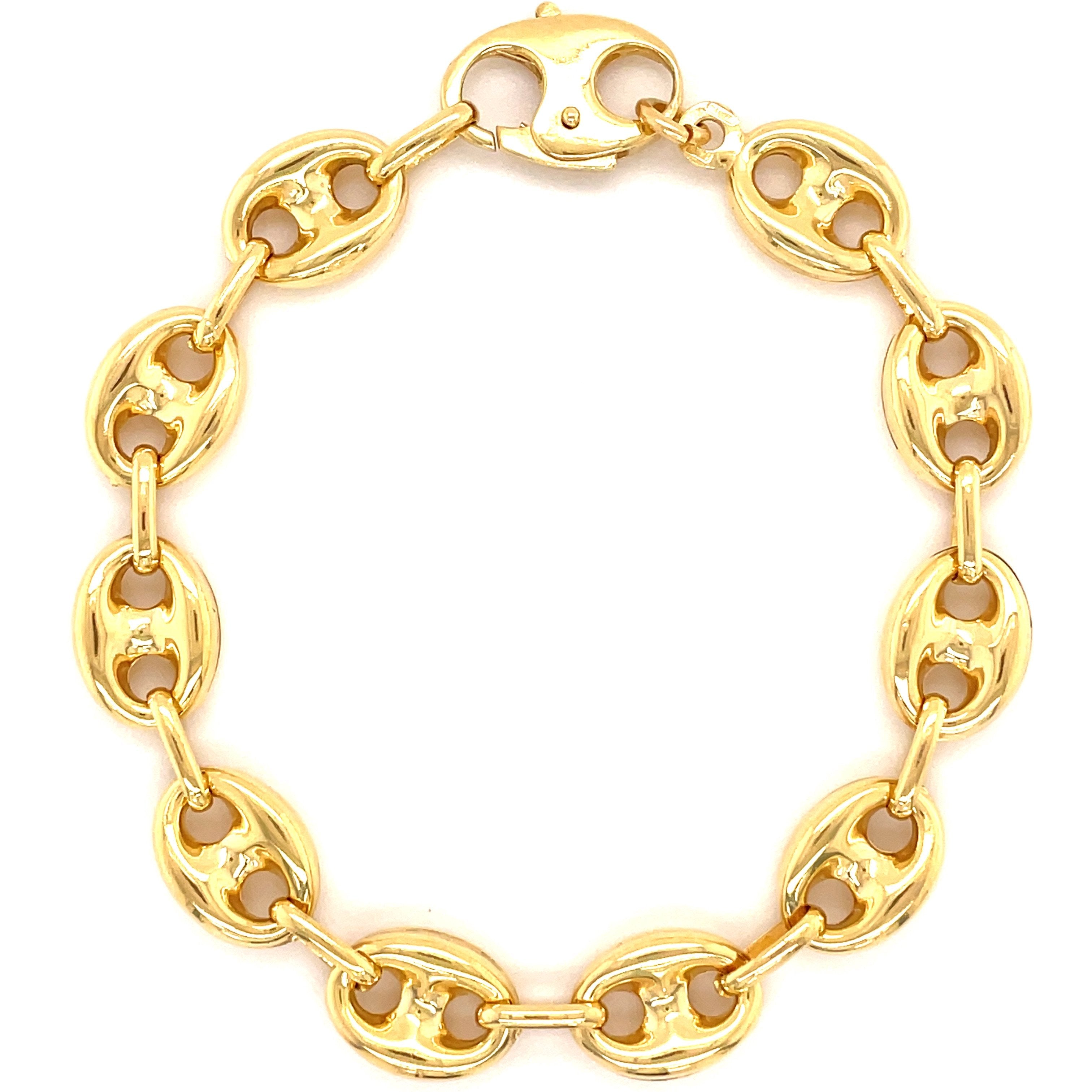 14K Gold Puff Mariner Link Chain Bracelet L / 7" / Yellow Gold Izakov Diamonds + Fine Jewelry