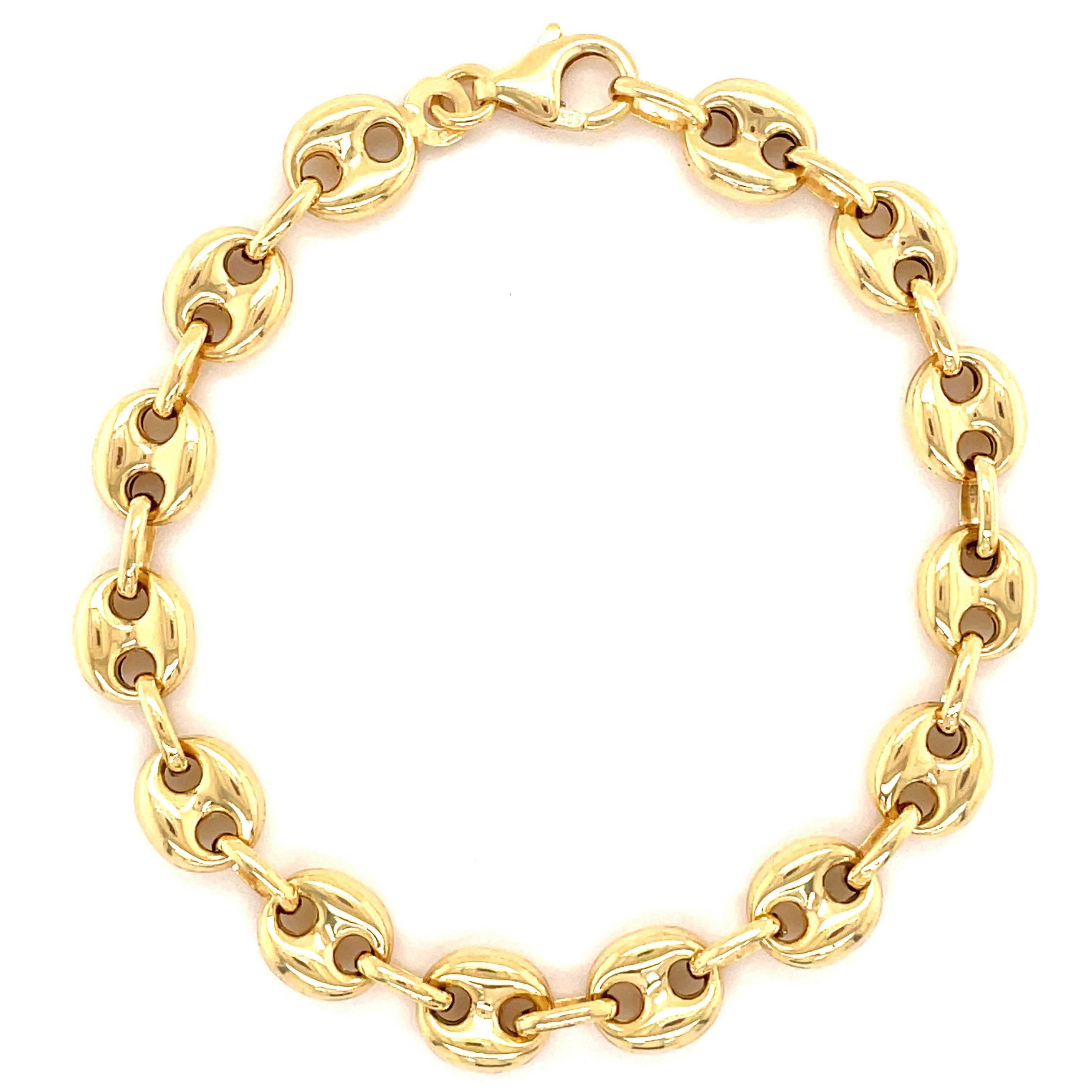 14K Gold Puff Mariner Link Chain Bracelet S / 7" / Yellow Gold Izakov Diamonds + Fine Jewelry