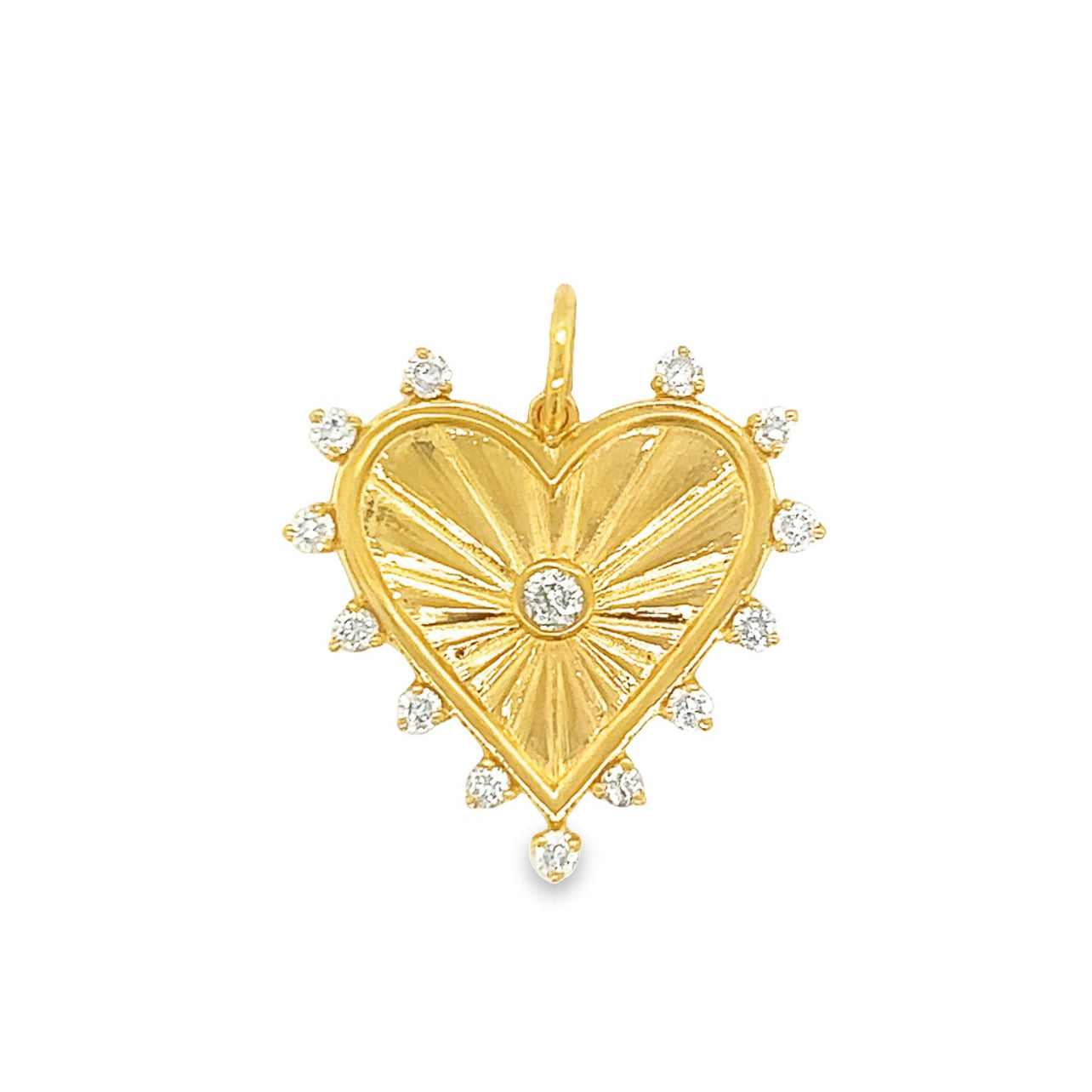 14K Gold Radiating Diamond Accented Heart Necklace Charm Yellow Gold Charms & Pendants by Izakov Diamonds + Fine Jewelry | Izakov