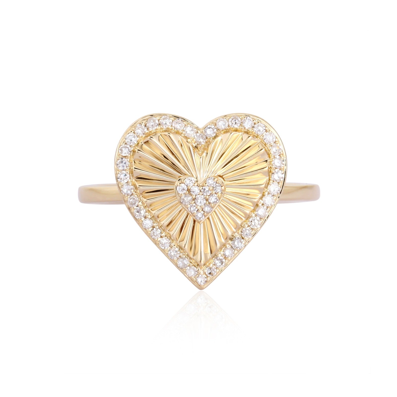 14K Gold Radiating Heart Diamond Ring Yellow Gold Izakov Diamonds + Fine Jewelry