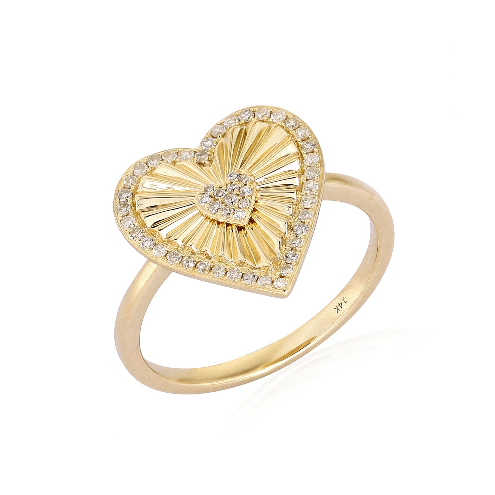 14K Gold Radiating Heart Diamond Ring Yellow Gold Izakov Diamonds + Fine Jewelry