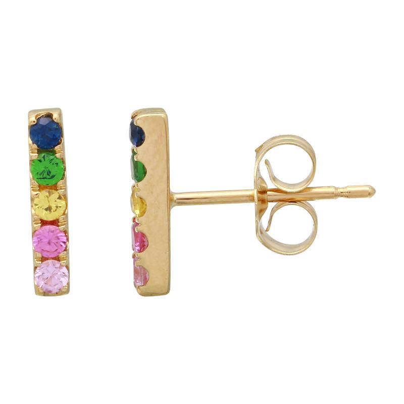 14K Gold Rainbow Sapphire Bar Earrings Yellow Gold Izakov Diamonds + Fine Jewelry