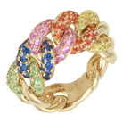 14K Gold Rainbow Sapphire Cuban Link Ring 3 / Yellow Gold Izakov Diamonds + Fine Jewelry
