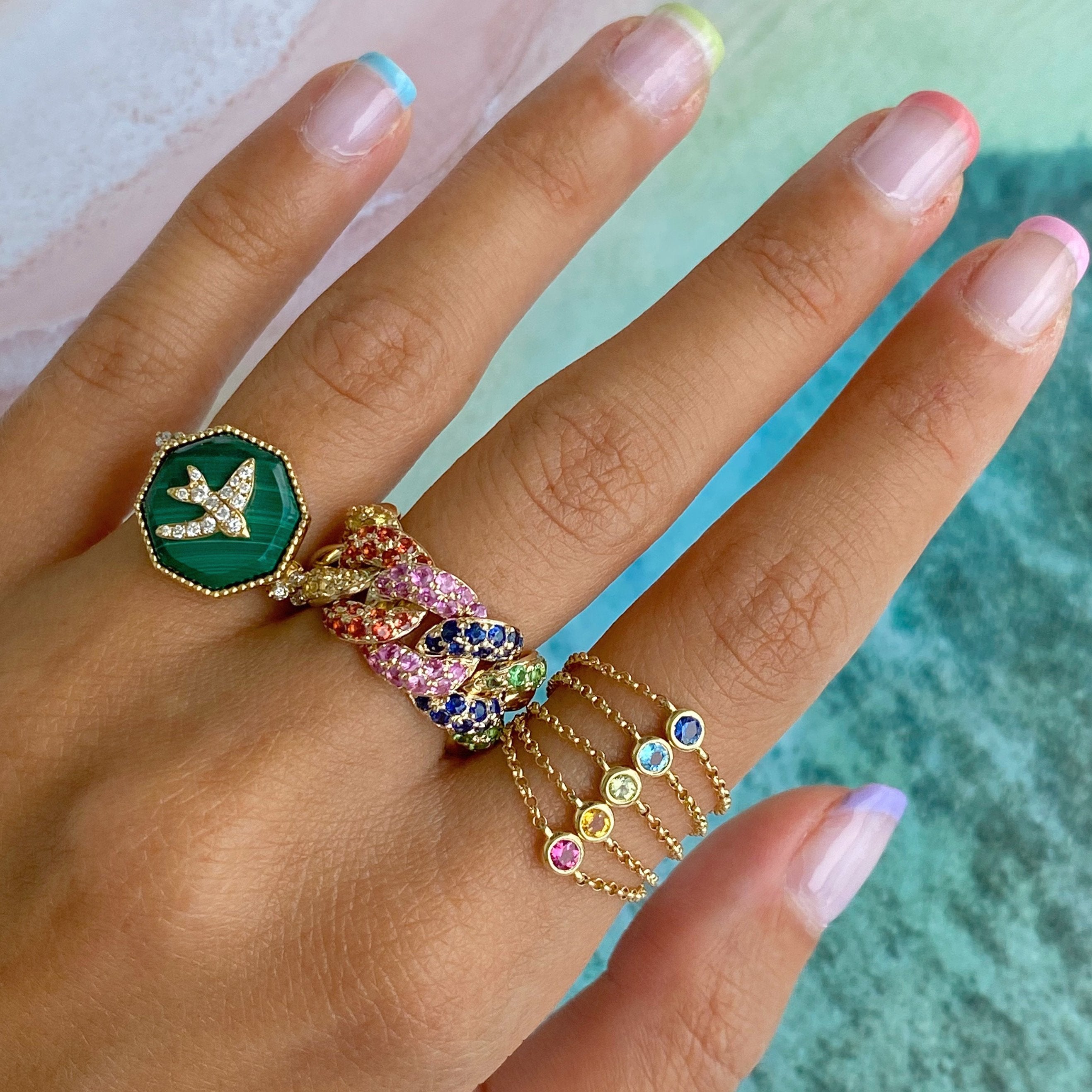 Rainbow Sapphire Cuban Link Ring Izakov Diamonds + Fine Jewelry VI