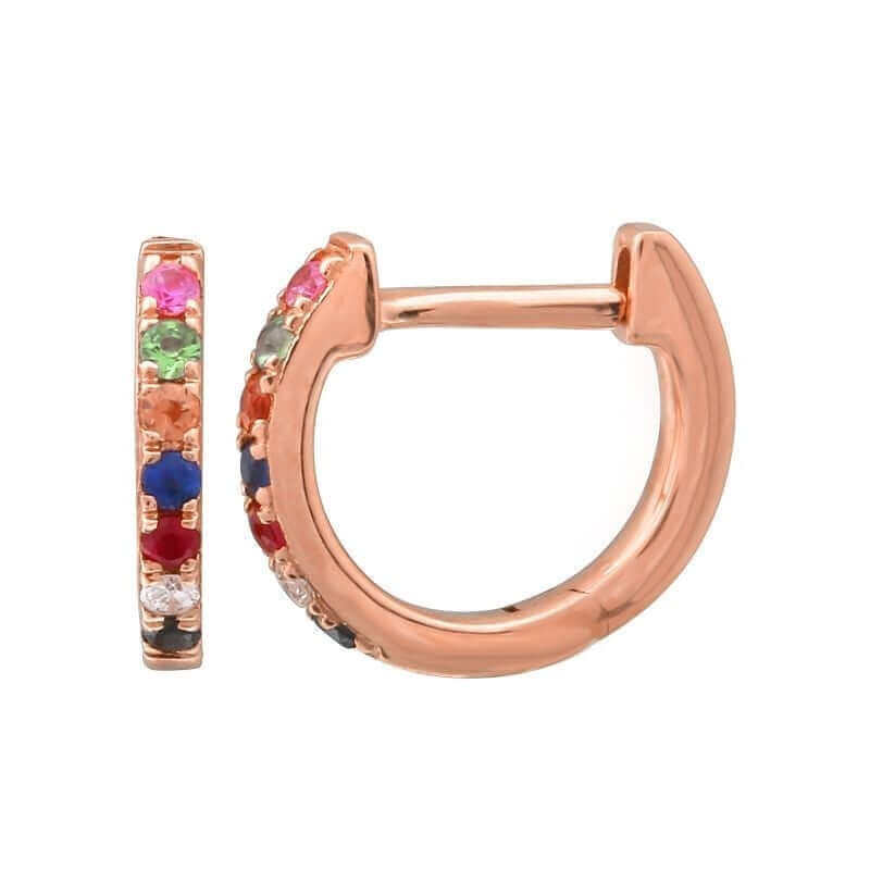 14K Gold Rainbow Sapphire Diamond Huggies (9mm) - Earrings - Izakov Diamonds + Fine Jewelry